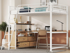 ModernLuxe Hoogslaper 140x200cm - hoekbureau met laden - in MDF en metaal - Wit