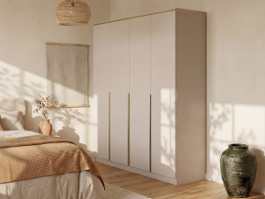 Vente-unique Kast met 4 deuren - L200 cm - Beige en goudkleurig - VUKIA van Pascal Morabito