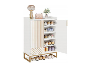 Tribesigns Schoenenkast, 25 paar schoenenorganizer met deuren, grote schoenenrekplank met gouden metalen frame voor entree, gang, wit