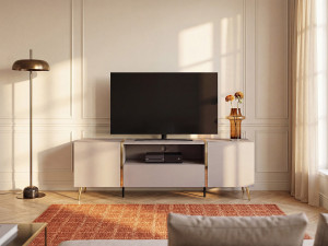 Vente-unique Tv-meubel met 2 deurtjes, 1 lade en 1 nis - Beige en goud - MARZIALO