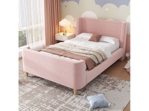 Merax Gestoffeerd bed 90 x 200 cm met hoofdeinde - Fluweel - Cosmic patroon - Roze (zonder matras)