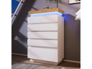 Merax Ladekast met 6 lades - 73 x 39 x 115 cm - LED's - Spaanplaat - voor woon- en slaapkamer - Wit