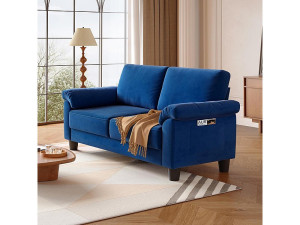 DripeX 2-zits Chenille-stof woonkamerbank, Mid Century Modern bank, met opbergzak, 178x75x87cm, blauw