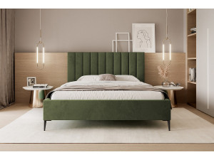 DOMO HOME Mona SLIM III in VELUTTO stof, comfortabel gestoffeerd bed - ergonomische rugsteun 200x200 cm, lichtgroen