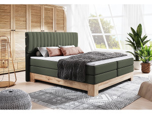 DOMO HOME MELIA, Gestoffeerd bed met pocketveren, eiken frame, elastische matras, slaapoppervlak: 160x200 cm, donkergroen