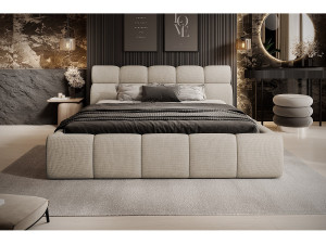 DOMO HOME Gestoffeerd bed GIULIA, comfortabel, met opbergruimte, verstelbaar hoofdbord en LED, 180x200x96 cm, kleur: Beige