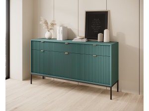 DOMO HOME Elegante commode DomoHome NOVA – 154x83x39cm, Geriffelde voorkant, Gouden handgrepen, Veelzijdig ontwerp, 3 lades en 3 deuren, Labrador,