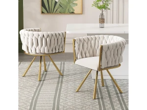 Merax Conjunto de 2 cadeiras de jantar giratórias com braços - 59 x 54 x 72 cm - Veludo - Bege + Dourado