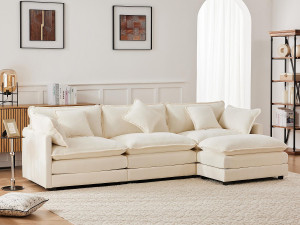 ModernLuxe 3-zits chenille hoekbank - met modulaire voetenbank - Beige