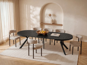 Vente-unique Uitschuifbare eettafel voor 6 tot 12 personen van MDF en staal - Zwart - KOMONI