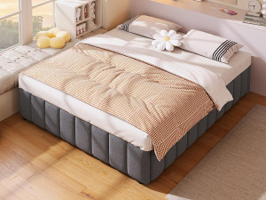 ModernLuxe Linnen gestoffeerd opbergbed - 140x200 cm - zonder hoofdbord - Grijs