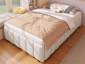 ModernLuxe Linnen gestoffeerd opbergbed - 90x200 cm - zonder hoofdbord - Beige