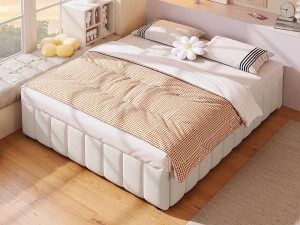 ModernLuxe Linnen gestoffeerd opbergbed - 140x200 cm - zonder hoofdbord - Beige