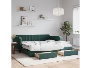 Clicnbuy Sofá cama nido con cajones terciopelo verde oscuro 100x200 cm