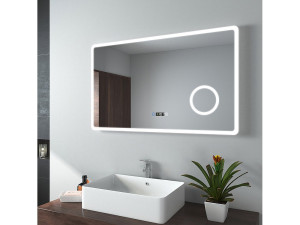 EMKE Badkamer Spiegel - Dimbaar - Met 3x Vergroting - 3 Lichtkleuren - 100x60 cm