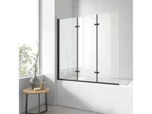 EMKE Badwand - 3-Delige Inklapbaar Badwand - 130x140cm - Zwart - 6mm Helder Veiligheidsglas - Nano Coating - Aluminium Profiel - Badscherm