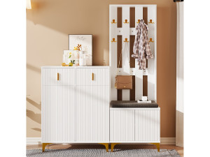 Merax Schoenenkastset met schoenenbank, kapstok - 60,5x35,2x180,5 cm + 83x35x101 cm - Spaanplaat - Wit