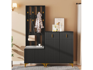 Merax Schoenenkastset met schoenenbank, kapstok - 60,5x35,2x180,5 cm + 83x35x101 cm - Spaanplaat - Zwart