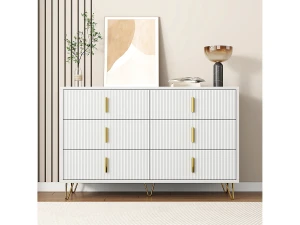 Merax Cômoda com 6 gavetas - 120 x 44 x 77 cm - Aglomerado e pés em metal dourado - Branco