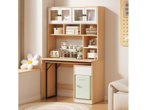 Merax Uitschuifbaar computerbureau met boekenkast - 110 x 55 x 180 cm - MDF hout - naturel + wit