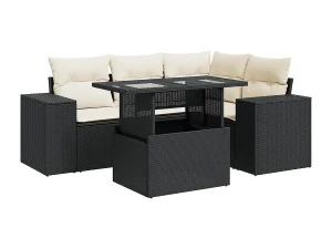 vidaxl 5 pcs conjunto sofás de jardim com almofadões vime PE preto