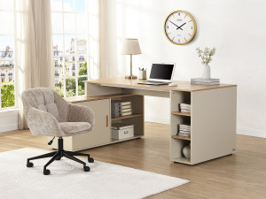 Vente-unique Bureaustoel - Getextureerde stof - Beige - Verstelbare hoogte - LASSANDRA
