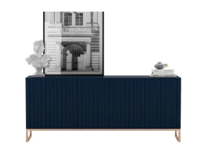 Aparador con 3 puertas - Cuerpo Azul marino mate, frentes acanalados Azul marino mate - 168 cm, estructura metálica