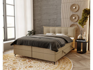 Gestoffeerd bed 160x200 Liron - Tweepersoonsbed met matras, met topper, opbergruimte, Beige (Anthology 3)