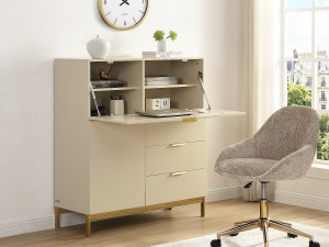 Vente-unique Bureaukast met 2 deuren en 3 laden - MDF en metaal - Beige - ERWIN