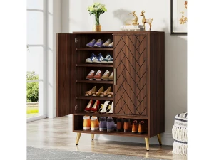 Tribesigns Móvel de sapatos com 2 portas, 6 andares, móvel de armazenamento para sapatos, divisórias reguláveis, para entrada, sala, marrom