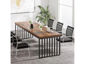 Tribesigns Escritório de computador, Grande Mesa de Escritório de 180 cm, Estação de Trabalho para Escritório em Casa, Mesa de Reunião, Castanho (sem