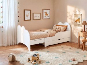 Vente-unique Evolutief bed 90 x 140/170/200 cm met lade - Grenen en MDF - Wit + matras - TEONIA