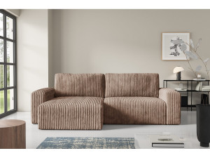 Hoekbankbed in ribfluweel FANO Bruin