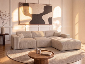 Unique Sofá rinconera derecha de pana beige POGNI de Maison Céphy