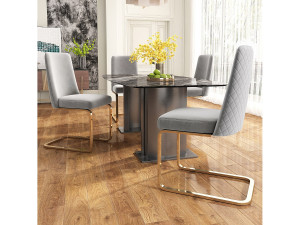 Merax Woonkamerset van 4 luxe fluwelen stoelen - 64,14 x 63,5 x 47,63 cm - Diamantvormige rugleuning - Gouden metalen poten - Grijs