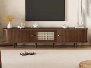 ModernLuxe Móvel para TV 180x40x40 cm - design em rattan - pés ajustáveis - com 2 portas - marrom