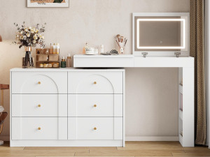 ModernLuxe Schminktafel met LED-verlichting 105x40x80 cm - met 7 lades - met opbergvakken - wit