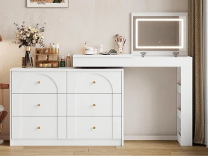 ModernLuxe Penteadeira com iluminação LED 105x40x80 cm - com 7 gavetas - com compartimentos de armazenamento - branco