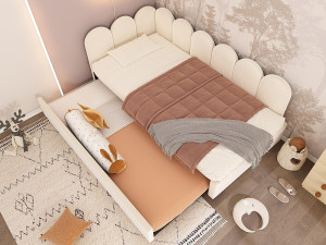 ModernLuxe Bankbed 90x200 cm - met nestbed 90x190 cm - fluweelstof - Beige