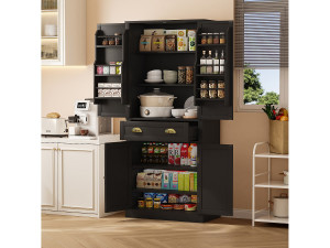 Merax Keuken dressoir met 4 deuren en 1 lade - 80 x 40 x 182 cm - verstelbare planken - MDF hout - Zwart