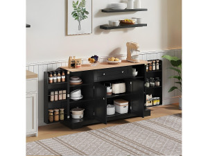 Merax Keuken dressoir met 4 deuren en 1 lade - 138 x 40 x 85 cm - MDF hout - Verstelbare planken - Zwart + naturel
