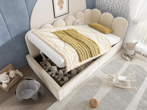ModernLuxe Slaapbank met opbergruimte - fluweelstof - 90x190 cm - met lattenbodem - Beige
