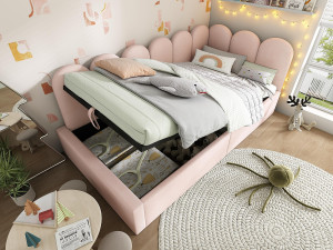 ModernLuxe Slaapbank met opbergruimte - fluweelstof - 90x200 cm - met lattenbodem - Roze
