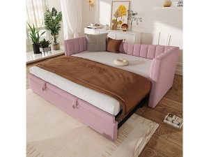 ModernLuxe Onderstel met kapok 90 x 200 cm / 180 x 200 cm - met nestbed - fluweel - roze (matras niet inbegrepen)