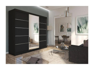 BeautySofa24 Hangkast Marika 240/216/61 zwart met spiegel en laden