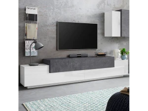 Web furniture Mueble de TV 240 cm diseño 4 compartimentos 3 puertas blanco y pizarra Corona Low Ardesia