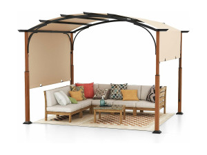 Costway Pergola met uittrekbaar dak, 3,6 x 3 m paviljoen, waterdicht, stabiel, winterbestendig, tuinpaviljoen met robuuste metalen zuilen