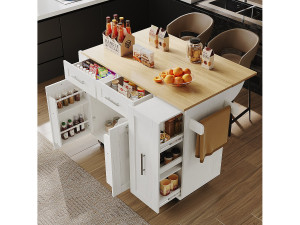 Merax Mobiel keukeneiland met 2 lades, 2 deuren en opbergplanken - 211x55x89,5 cm - MDF - Zwart + Wit