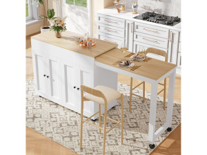 Merax Mobiel keukeneiland met 2 lades, 2 deuren en opbergplanken - 211x55x89,5 cm - MDF - Zwart + Wit