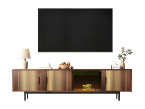 Merax TV-meubel met 3 houten deuren en 1 glazen deur - 200 x 35 x 53 cm - LED's - MDF en spaanplaat - Zwart en walnoot